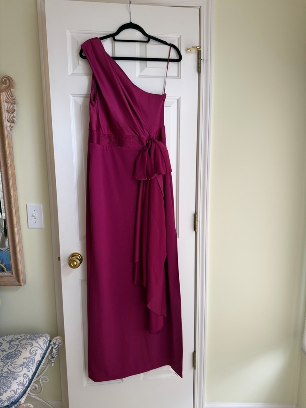 Solace London One-Shoulder Fuchsia Evening Gown with Waist Tie